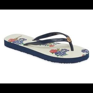 Thin Tory Burch Navy Tea Rose Flip Flop